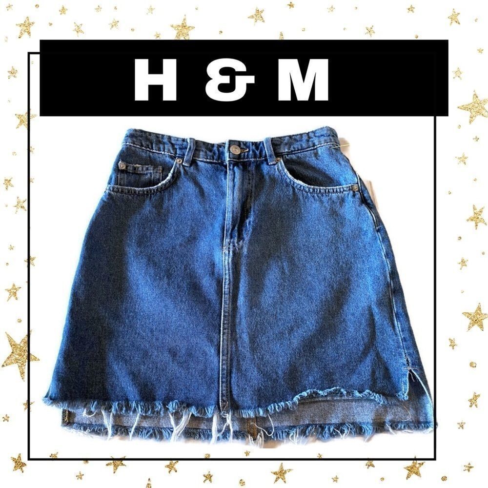 Cute H&M Frayed Blue Denim Skirt 6